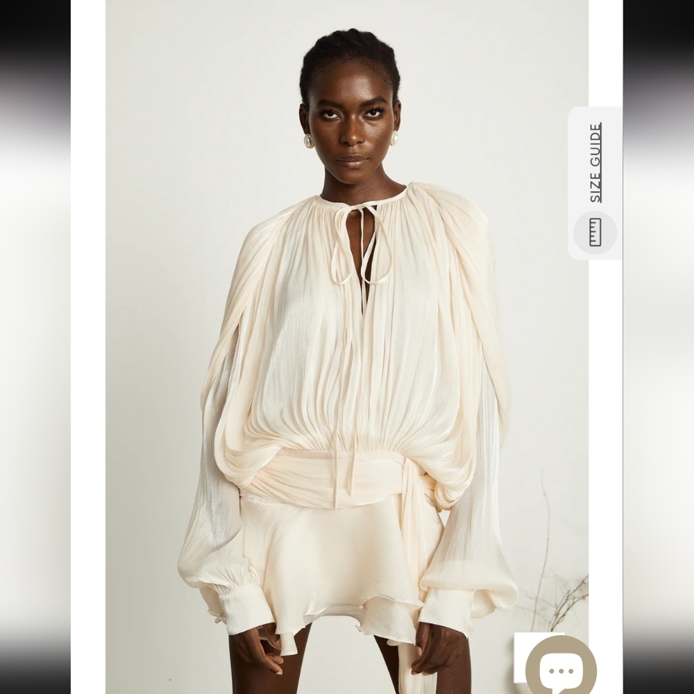Miss Rossi Ivory Tie-Waist Pleated Mini Dress